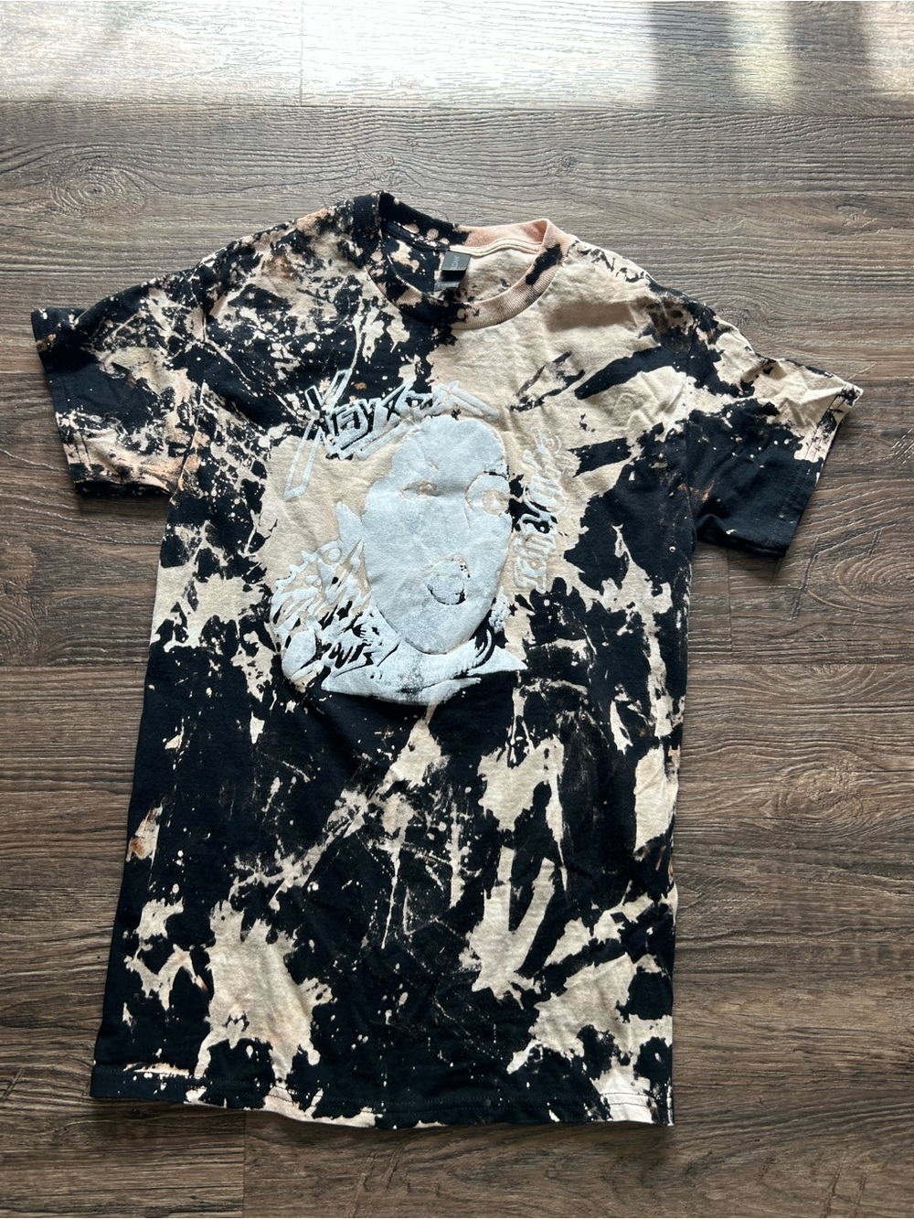 X- Tay Spex Oh Bondage  Graphic Tie-Dye Black and Beige Men's T-Shirt Small
